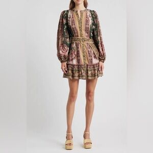 NWT $248 FARM Rio Flowering Garden Tree Long Sleeve floral belted dress XXS